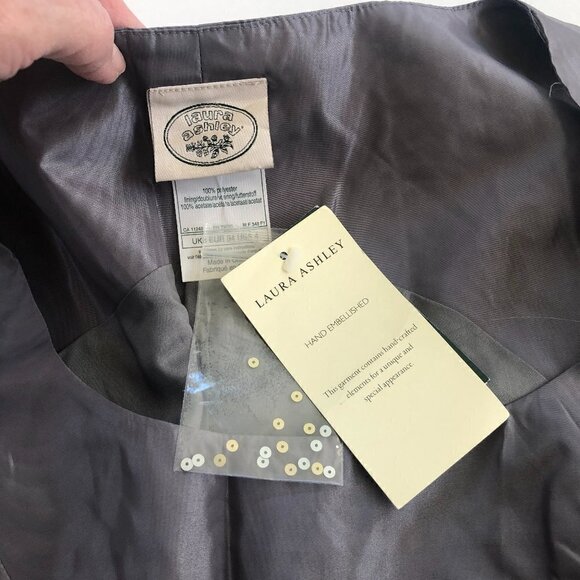 NWT Vintage Laura Ashley Gray Satin Sequined Sleeveless Top Size 4 - Picture 2 of 10